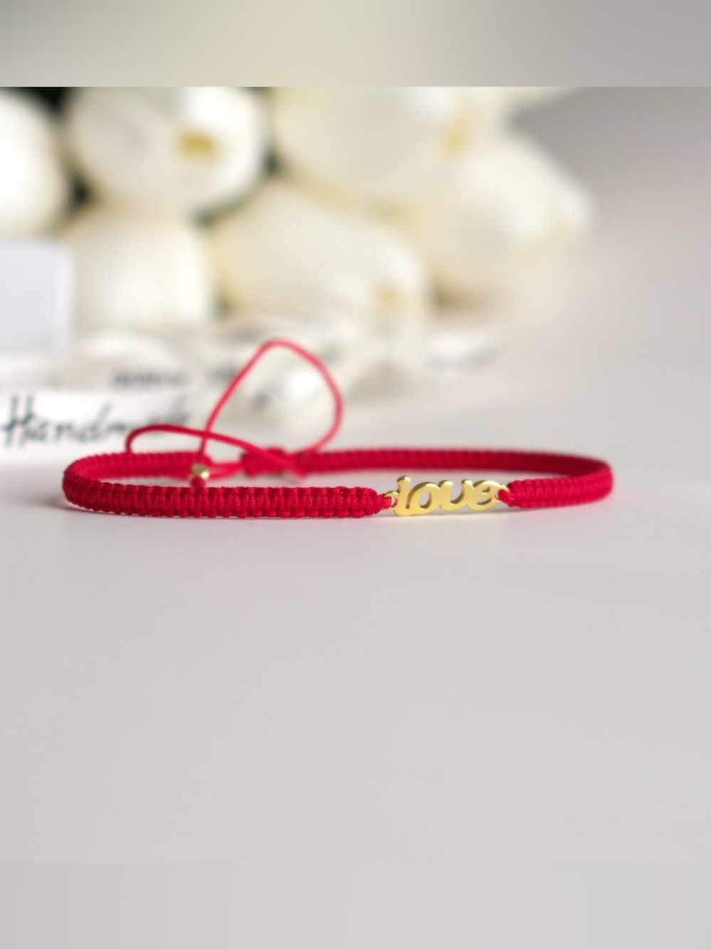 Red Cord Bracelet with tiny 14k gold plated 'love' Accent